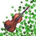 Watercolor wooden vintage violin fiddle musical instrument clover shamrock leaf plant pattern background Royalty Free Stock Photo