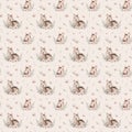 Watercolor Woodland animals seamless pattern. Fabric wallpaper forest with baby deer trees. bird baby animal Nursery backgrouns Royalty Free Stock Photo