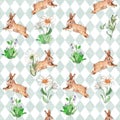 Watercolor woodland animals vintage style seamless pattern