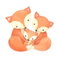 Watercolor woodland cute cartoon forest fox
