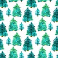 Watercolor woodland  pinetree forest seamless pattern isolated on white Royalty Free Stock Photo