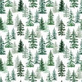 Watercolor woodland print. Rustic forest pine trees seamless pattern Royalty Free Stock Photo