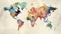 watercolor world map aquarelle illustration. Royalty Free Stock Photo