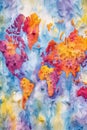 watercolor world map with artistic brush strokes