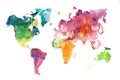 Watercolor world map hand drawn. Aquarelle illustration