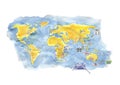 Watercolor world map, watercolor illustration Royalty Free Stock Photo