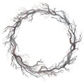 Watercolor wreath of bare branches