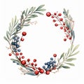 Watercolor Wreath Of Berries And Leaves - Nature-inspired Clipart Royalty Free Stock Photo