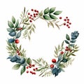 Watercolor Wreath With Berries And Leaves - Nature-inspired Clipart Royalty Free Stock Photo