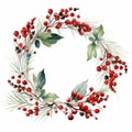 Watercolor Wreath Clipart: Red Berries On Delicate Twigs