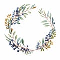 Elegant Watercolor Wreath With Blueberries And Eucalyptus Leaves Royalty Free Stock Photo