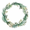 Watercolor wreath with fir, eucalyptus and dry branches. Hand painted holiday frame with plants isolated Royalty Free Stock Photo