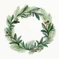 Watercolor wreath with fir, eucalyptus and dry branches. Hand painted holiday frame with plants isolated Royalty Free Stock Photo