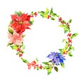 Watercolor wreath with flowers and foliage