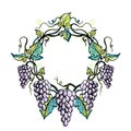 Watercolor wreath from grape and leaves