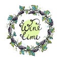 Watercolor wreath from grape and leaves