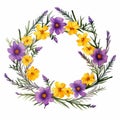 Watercolor Wreath With Lavender Flowers And Yellow Royalty Free Stock Photo