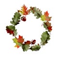 Watercolor wreath of oak leaves
