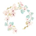 Watercolor wreath with orchid flowers.