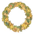 Watercolor wreath pattern with colorful autumn leaves