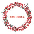Watercolor wreath with red currant and rosemary. Vector frame. Royalty Free Stock Photo