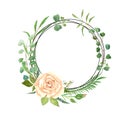 Watercolor Wreath Rose and Eucalyptus