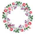 Watercolor wreath roses vector