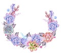 Watercolor wreath, Summer succulents with space for your text.