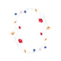 Watercolor wreath with wildflowers isolated on white. Decoration for your design.