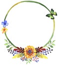 Watercolor wreath of wildflowers