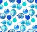 Watercolor xmas blue baubles seamless pattern Royalty Free Stock Photo