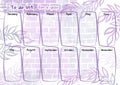 Watercolor color brick wall and leaf year planner or to do list. Watercolour gray, purple, white and violet Background