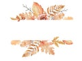 Watercolor yellow autumn floral banner with dried leaves and branches isolated on white background Royalty Free Stock Photo