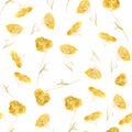 Yellow sprigs of autumn flowers seamless watercolor pattern. Royalty Free Stock Photo