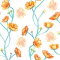 Watercolor yellow buttercups seamless pattern texture background
