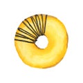 Watercolor yellow donut with chocolate