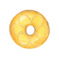 Watercolor yellow donut isolated on white background.