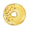 Watercolor yellow donut isolated on white background