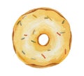 Watercolor yellow donut with sprinkles isolated on white background