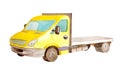 Watercolor yellow flatbed or tow truck on white background isolated for postcards, business cards