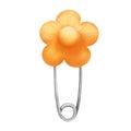 Watercolor yellow flower safety pin clipart. Hand painted school element illustration isolated on white background. Royalty Free Stock Photo