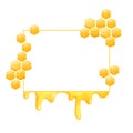 Watercolor yellow frame with drops honey, honeycombs. White background. Hand painting. Sweet illustration for printing