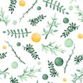 Watercolor Yellow and Green Leaves, Spots Seamless Pattern Royalty Free Stock Photo