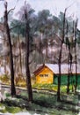 Yellow house in the forest