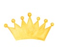 Watercolor yellow king crown isolated on white background. Hand drawn diadem illustration