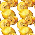 Watercolor yellow lemon citrus fruit seamless pattern background texture Royalty Free Stock Photo