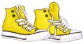 Watercolor yellow lemon sneakers pair shoes isolated vector