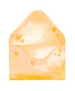 Watercolor yellow postal envelope on a white background