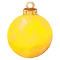 Watercolor yellow shine glass Christmas ball isolated