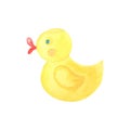 Watercolor yellow toy duck for swimming. Watercolour illustration for a baby. Royalty Free Stock Photo